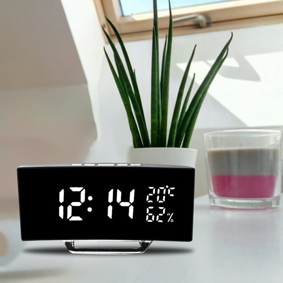 Curved Screen LED Digital Alarm Clock with Temperature Humidity Display ...