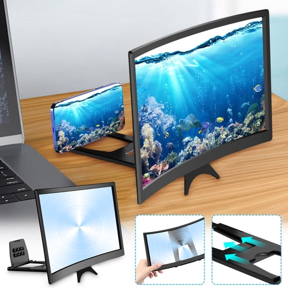 Curved Screen Magnifier for Cell Phone 2-4X Enlargement, ZzCityTK HD Portable Folding Screen Amplifier No Battery Needed, Acrylic Lens Phone Screen Enlarger for Movies Videos Gaming Eye Protection