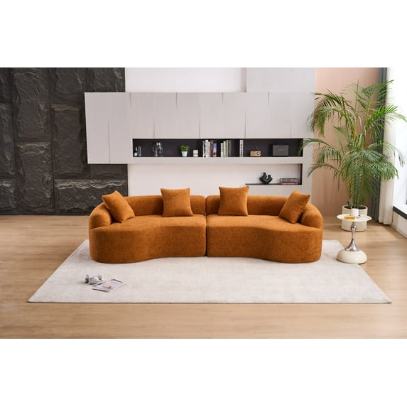 Curved Sectional Sofa in Amber Orange with Full Compression Sponge, Modular Couch for Apartment and Living Room, 110 Inch Length, 800 lbs Capacity, Medium Firmness Includes 4 Pillows