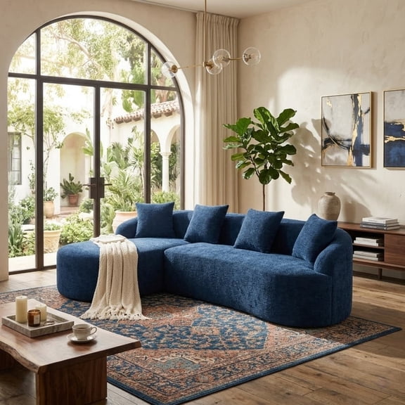 Curved Sectional Sofa with Chaise, 99'' Modern Luxury Chenille Cloud Couch for Living Room, Oversized 3-Seater Sofa Couch for Living Room, No Assembly
