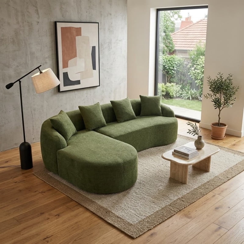Curved Sectional Sofa with Chaise, 99'' Modern Luxury Chenille Cloud Couch for Living Room, Oversized 3-Seater Sofa Couch for Living Room, No Assembly