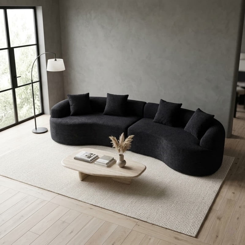 Curved Sectional Sofa with 4 Throw Pillows, Modern Luxury Chenille 4-Seater Cloud Couch with Deep Seat for Living Room, No Assembly Needed
