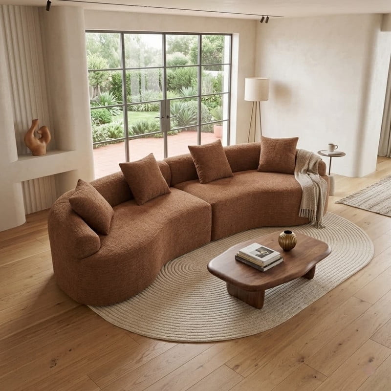 Curved Sectional Sofa with 4 Throw Pillows, Modern Luxury Chenille 4-Seater Cloud Couch with Deep Seat for Living Room, No Assembly Needed