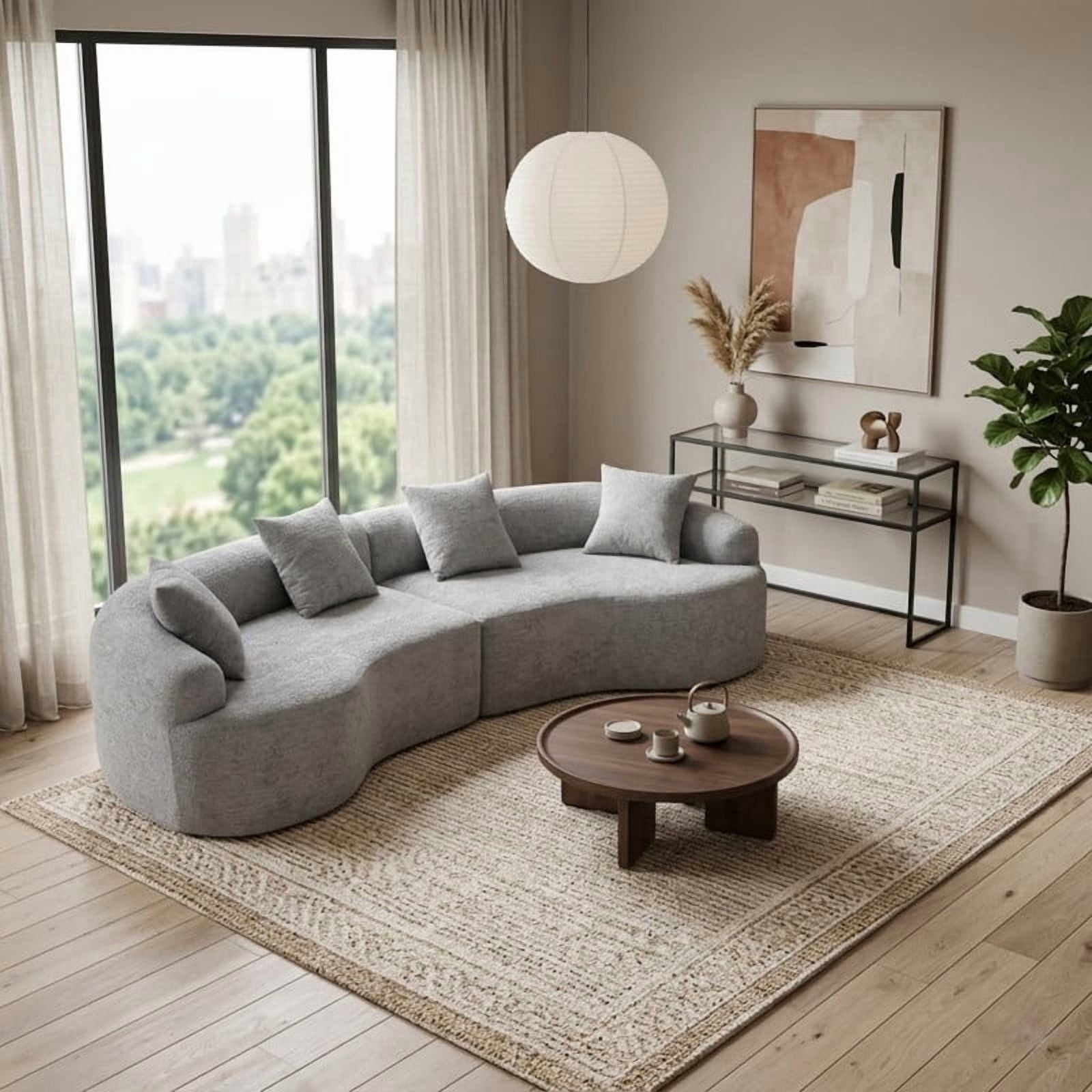 Curved Sectional Sofa with 4 Throw Pillows, Modern Luxury Chenille 4-Seater Cloud Couch with Deep Seat for Living Room, No Assembly Needed