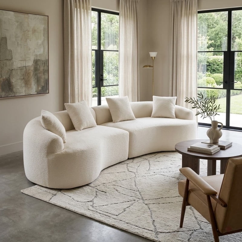 Curved Sectional Sofa with 4 Throw Pillows, Modern Luxury Chenille 4-Seater Cloud Couch with Deep Seat for Living Room, No Assembly Needed