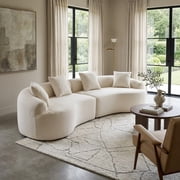 Curved Sectional Sofa with 4 Throw Pillows, Modern Luxury Chenille 4-Seater Cloud Couch with Deep Seat for Living Room, No Assembly Needed