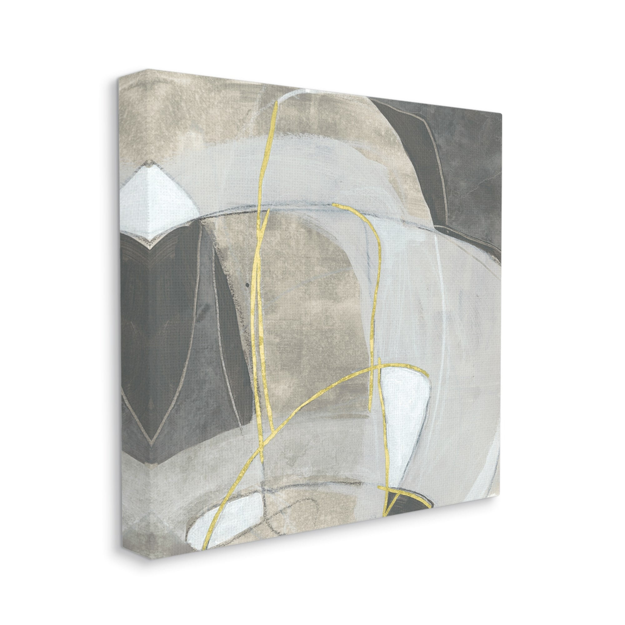 Curved Shape Abstraction Grey Beige Gold Abstract Gallery-Wrapped Canvas Print Wall Art, 17x17