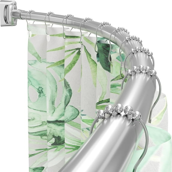 Curved Shower Curtain Rod, 35-76 Inches Adjustable, Stainless Steel, Rust-Proof, Round Curved Rod for Bathroom, Stall, Bathtub, Need to Drill, Silver