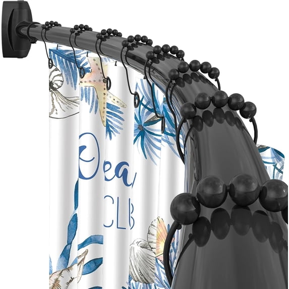 Curved Shower Curtain Rod 35-82In(2.9-6.8Ft), Matte Black Rounded Rustproof Shower Rod for Bathroom Bathtub, Adjustable Arched Shower Rod, Never Rust|Extra Space|Non-Slip|Expandable|Need to Drill