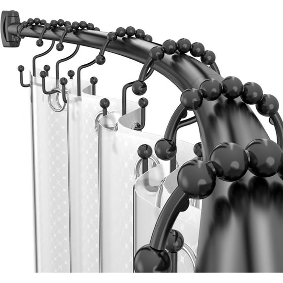 Curved Shower Curtain Rod 36.4-76In Adjustable, Black Round Shower Curtain Rod, Shower Rods for Bathroom, Bathtub, Stall, Bathroom Rod No Rust, Extra Space, Need to Drill