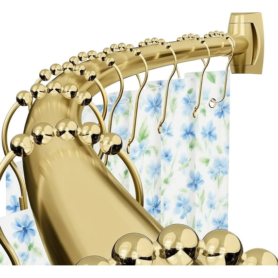 Curved Shower Curtain Rod 43" to 72" Adjustable, Aluminum Rustproof Expandable Round Shower Rod for Bathroom Bathtub Stall, Need to Drill, Gold