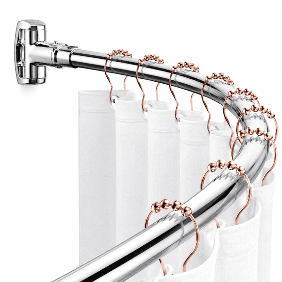 Curved Shower Curtain Rod, 45-72" Adjustable Rustproof Steel Tension Rod,Drill Required, Silver