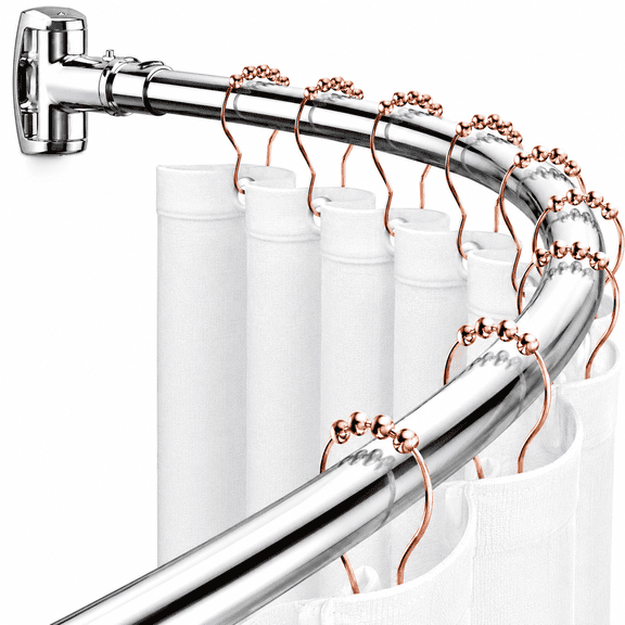 Sicabi Curved Shower Curtain Rod, 45-72" Adjustable Rustproof Steel Tension Rod,Drill Required, Silver