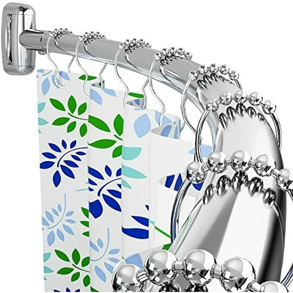 Curved Shower Curtain Rod, 45-72 Inches Adjustable Curved Shower Rod, Rustproof Round Never Fall Shower Rods for Bathroom, Telescoping Design, Need to Drill, Silver
