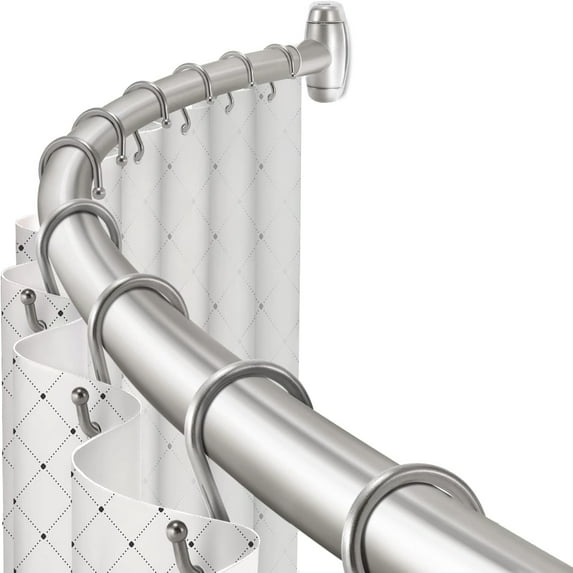 Curved Shower Curtain Rod, Adjustable 48 to 72 Inch Length Rod, Need Drilling Rustproof and Corrosion Resistant 1 inch Round Shower Curtain Rod for Bathroom