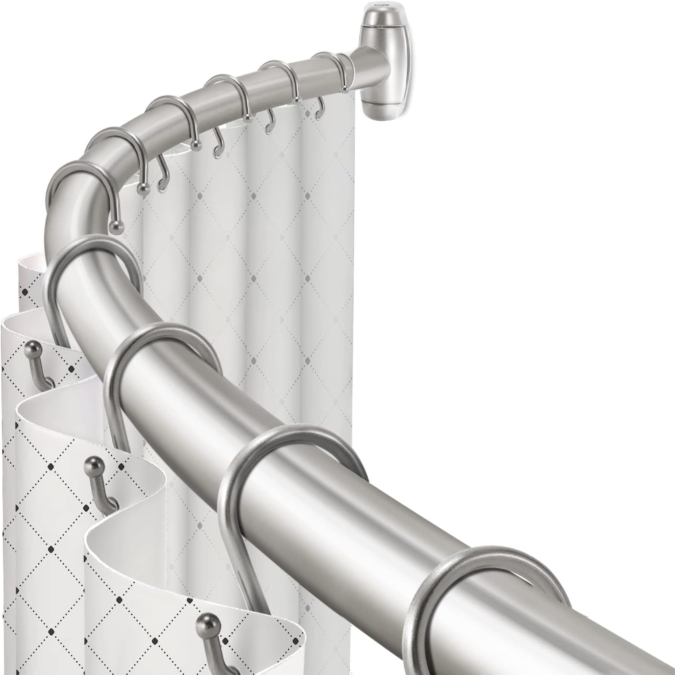 Curved Shower Curtain Rod, Adjustable 48 to 72 Inch Length Rod, Need Drilling Rustproof and Corrosion Resistant 1 inch Round Shower Curtain Rod for Bathroom