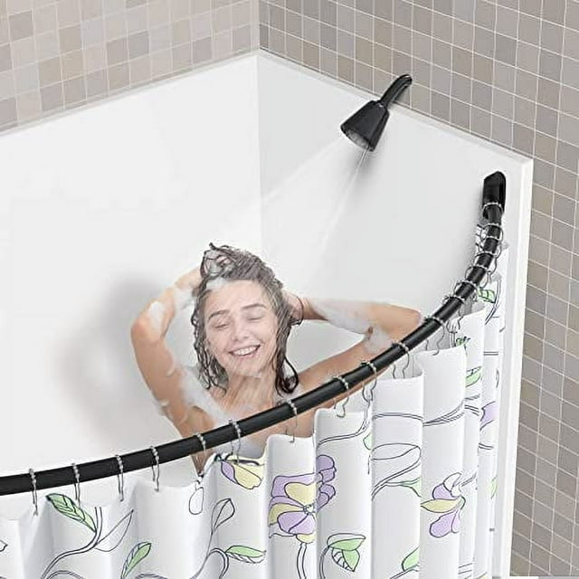 Curved Shower Curtain Rod, Adjustable Arched Shower Curtain Rod, Stainless Steel SUS304 Rustproof Expandable Shower Cartain Rod for Bathtub. Black Color