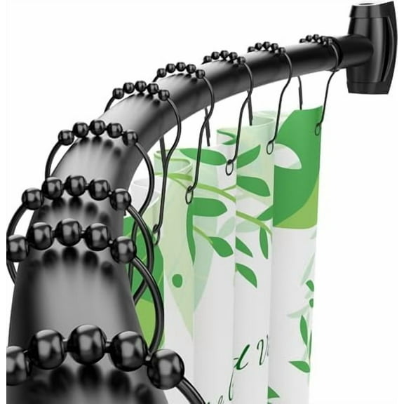 Curved Shower Curtain Rod for Bathroom, 40-72 Inches Adjustable Curved Shower Rod, 0.9MM Aluminum Shower Curtain Rod with Rotating Brackets for Extra Shower Space, Need to Drill, Black