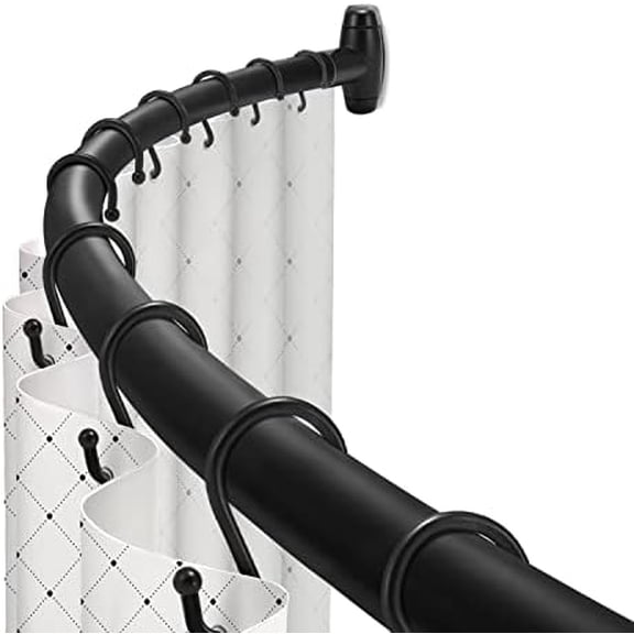 Curved Shower Curtain Rod, Black Round Shower Curtain Rod 48-72 Inches Adjustable, Rounded Bowed Stainless Steel Shower Rods for Bathroom, Bathtub, Stall, More Shower Space, Need to Drill