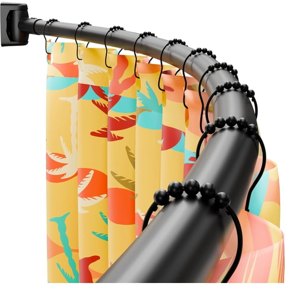 Curved Shower Curtain Rod, Need to Drill, 35-76 inches Adjustable Curved Shower Rod Rustproof Shower Rod Round Shower Curtain Rod for Bathroom, Bathtub, Stall, Stainless Steel, Black