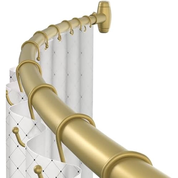 Curved Shower Curtain Rod,  Round Shower Curtain Rod 48 to 72 Inches Adjustable, Rounded Bowed Stainless Steel Shower Rods for Bathroom, Bathtub, More Shower Space, Gold, Need to Drill