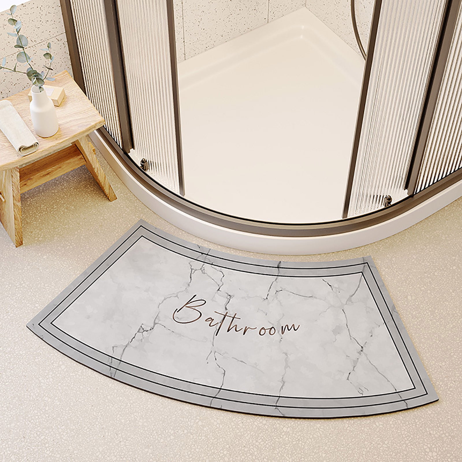 Curved Shower Mat Outside Shower, Super Absorbent Floor Mat Quick ...