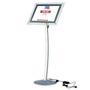 M&T Displays Floor Standing, Pedestal AcryLED Curved Menu Board 11x17 Aluminum Silver Sign Holder