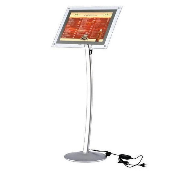Curved Sign Holder with Acryled 8.5" x 11" Poster Size Silver, Landscape & Portrait position