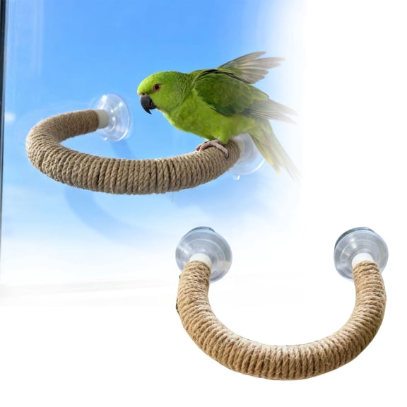 Curved Sisal Parrot Perch With Suction Cups Natural Chewing Climbing Stand For Parrots Window Mounted No Drill(Brown-L-20Cm)