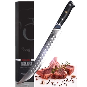 Curved Slicer (Butcher) Knife 10 Inch - Damascus Japanese VG10 Super Steel 67 Layer High Carbon Stainless Steel Oxford Chef