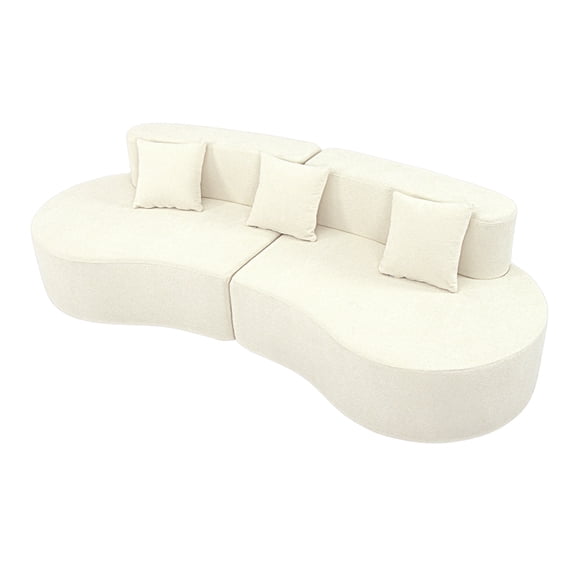 Curved Sofa 95" Modular Cloud Couch, 2-Piece Compressed Sectional Sofa, Teddy Boucle Upholstery, Low-Profile Living Room Furniture, Cream Off-White