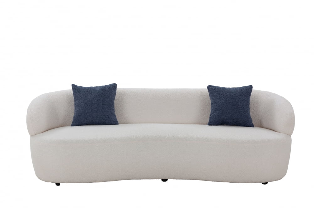 Curved Sofa, Mid Century Modern Boucle Fabric Upholstered 3-Seater Sofa with 2 Pillows and Thickened Seat Cushions for Small Spaces Apartment, Bedroom, Reception Room, Office, Beige