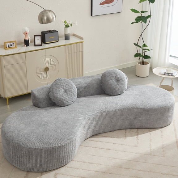 Curved Sofa with 2 Back Cushions, Soft Back / Offer Comfort for Relaxing Alone