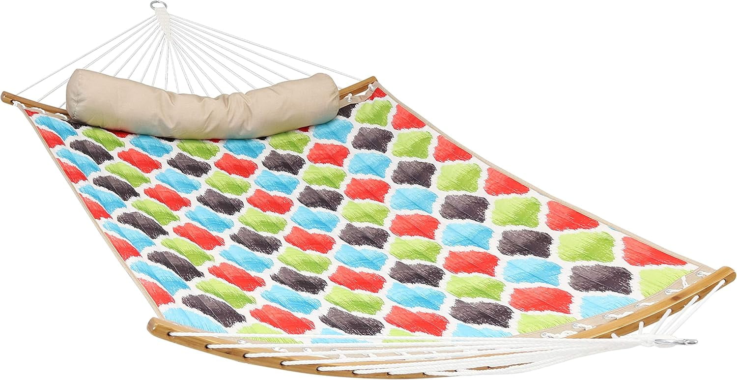 Vivid Multicolor Quilted 2-Person Hammock with Bamboo Spreader Bars