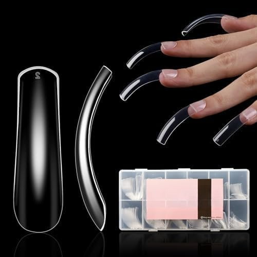 Curved Square  Tips Press  Full Cover Nails, Extra  Clear XXL Square  Tips Long XL   Nails Extension,  False  12 Sizes 240 count