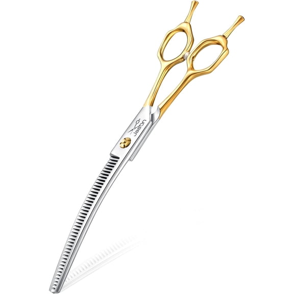 Curved Thinning Dog Scissors - Ergonomic Updated Dog Grooming Shears Sharp Curved Blender 440C Stainless Steel Professional Pet Shears for Groomer 7"