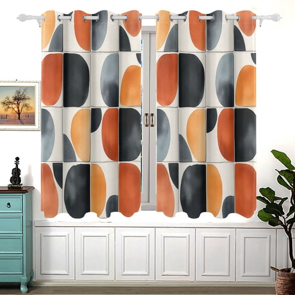 Curved Tile Patterns Blackout Curtains for Living Room Bedroom 55W x 54L Insulated Window Drapes 2 Panels