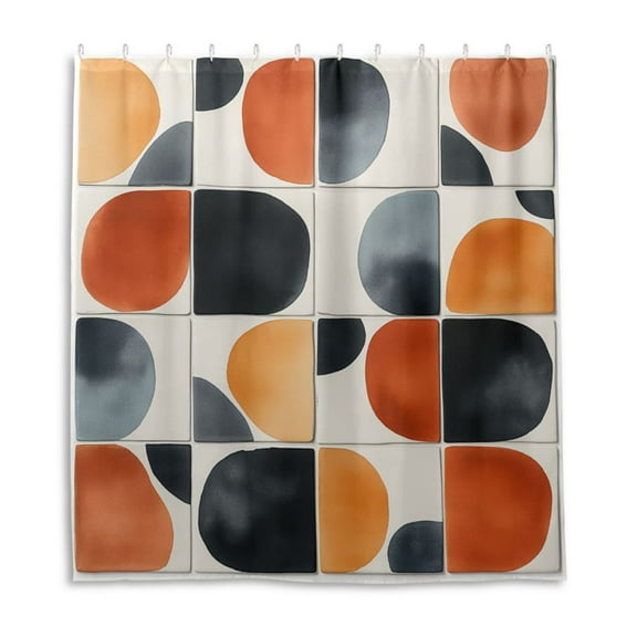 Curved Tile Patterns Shower Curtain Liner 66x72 Inch Waterproof Shower Curtains Decorative Bathroom with 12 Pack Hooks