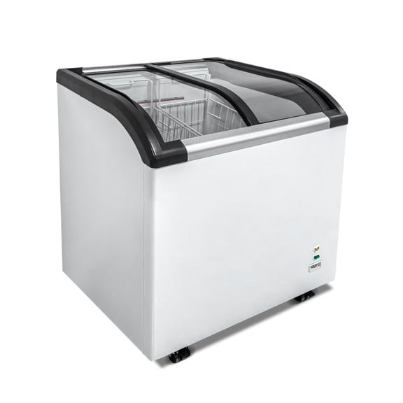 Curved Top Display Freezer 4.6 Cu.ft Sliding Glass Lid Ice Cream Freezers Commercial Mobile Chest Freezer with LED Lighting (LTL Carry)