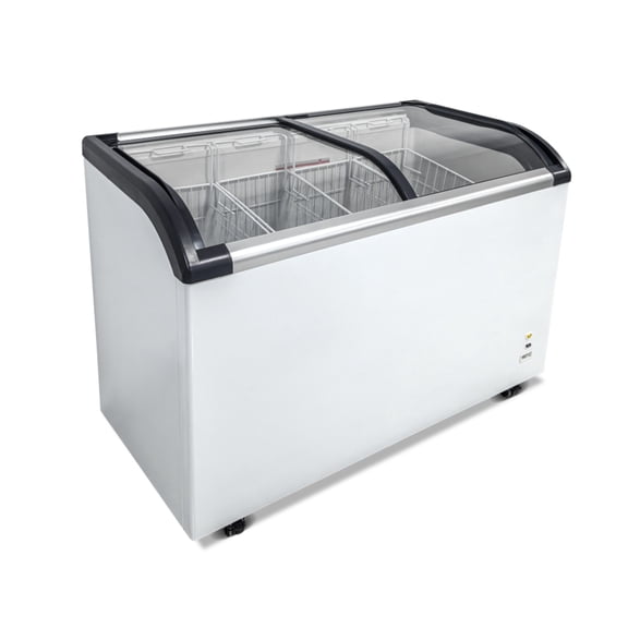 Curved Top Display Freezer 9.8 Cu.ft Sliding Glass Lid Ice Cream Freezers Commercial Mobile Chest Freezer with LED Lighting (LTL Carry)