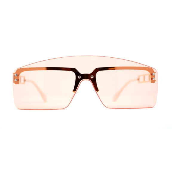 Curved Top Shield Half Rimless Rectangular Sunglasses Gold Pink