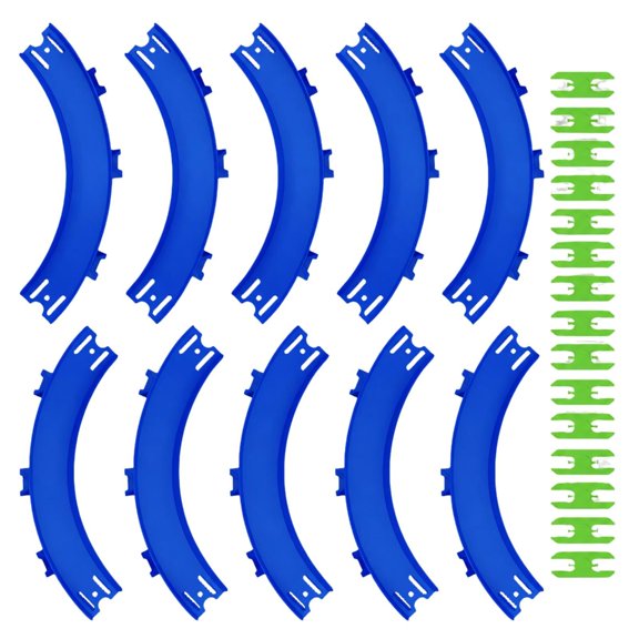 Curved Toy Track Expansion Set with 10 Blue Track Sections and 15 Green Connectors for Building Looping and Closed-Circuit Layouts