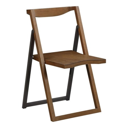 Curved Trim Panel Back Foldable Chair Set of 2 Brown - Saltoro Sherpi