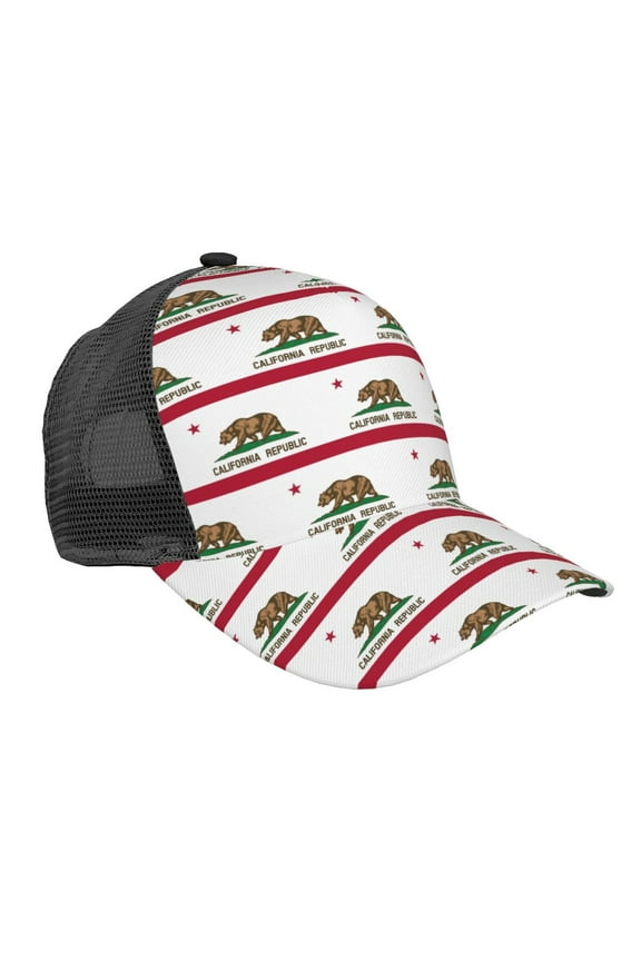 Curved Trucker Hat California Flag Adjustable Mesh Back Baseball Snapback Cap For Men