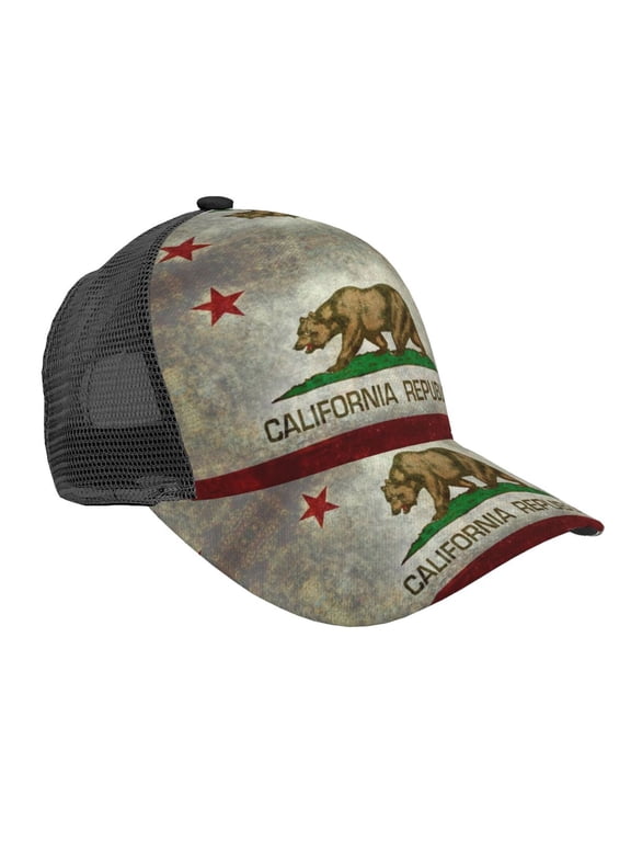 Curved Trucker Hat California Republic Flag Adjustable Mesh Back Baseball Snapback Cap For Men