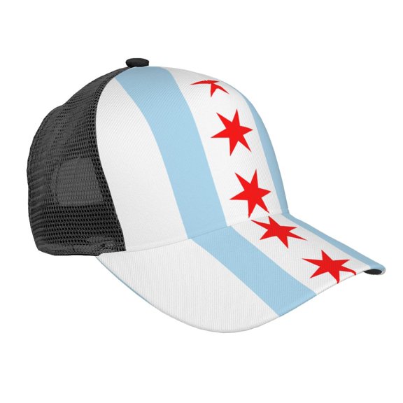 Curved Trucker Hat Chicago City Flag Adjustable Mesh Back Baseball Snapback Cap For Men