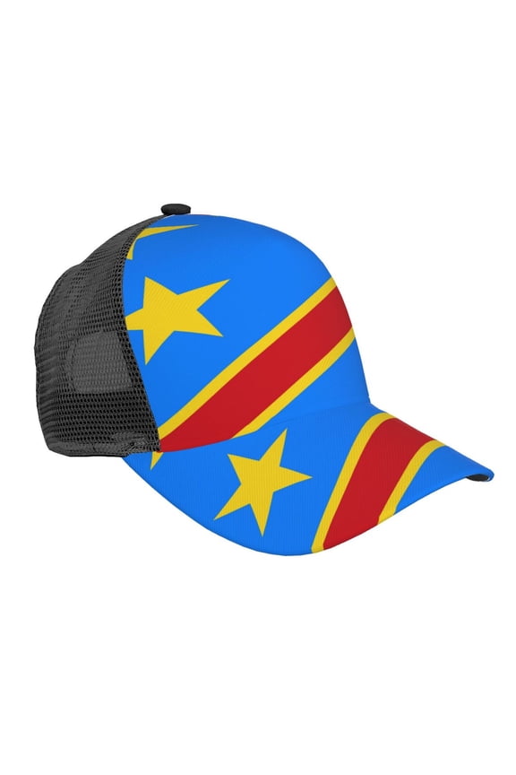 Curved Trucker Hat Congo Flag Adjustable Mesh Back Baseball Snapback Cap For Men