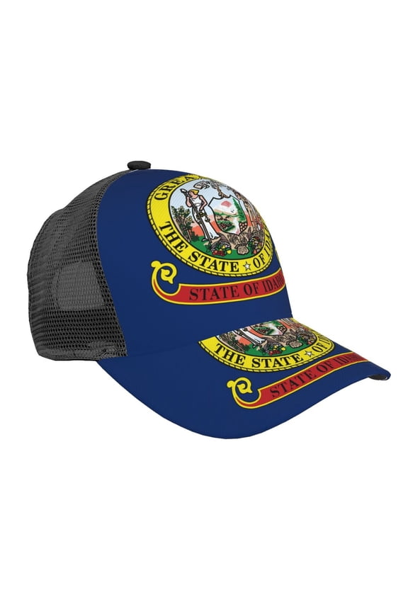 Curved Trucker Hat Flag Of Idaho Adjustable Mesh Back Baseball Snapback Cap For Men