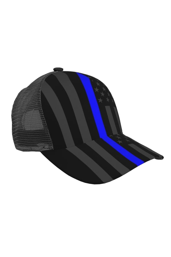 Curved Trucker Hat Group Of Thin Blue Line Flag Adjustable Mesh Back Baseball Snapback Cap For Men
