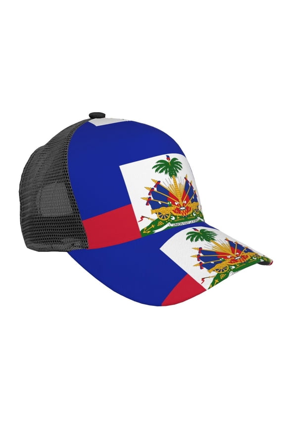 Curved Trucker Hat Haitian Flag Adjustable Mesh Back Baseball Snapback Cap For Men
